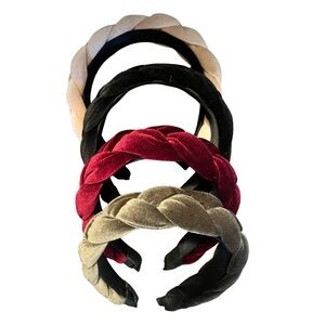 Braided Velvet Headband Set - Black, Red, Gold, Cream